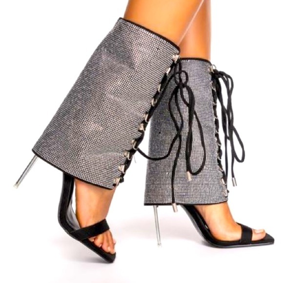 SANDALS boot hybrid , lace up rhinestone crystals, suede fabric. - Picture 1 of 7